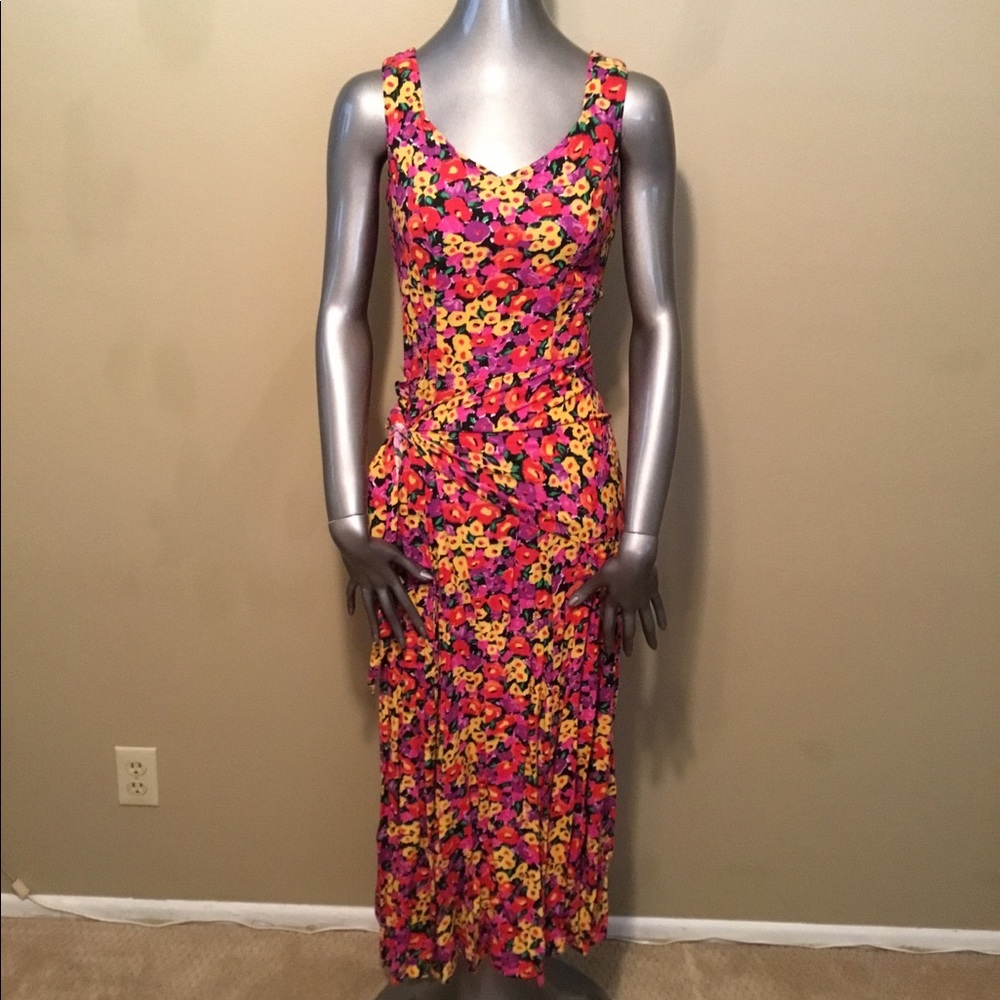 Vintage PJLA red/yellow maxi floral dress